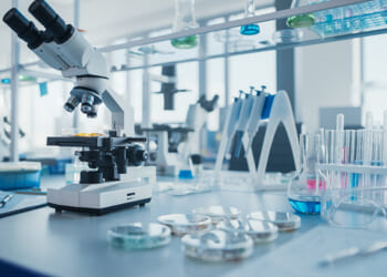 Modern,Medical,Research,Laboratory,With,Microscope,And,Test,Tubes,With