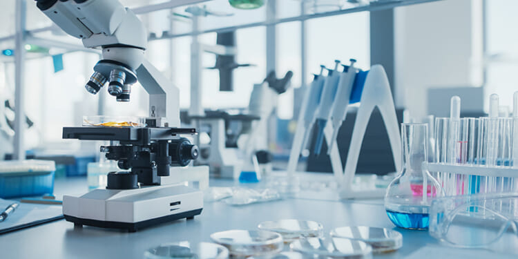 Modern,Medical,Research,Laboratory,With,Microscope,And,Test,Tubes,With