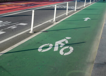 Designated,Green,Bike,Lane,On,A,Busy,Urban,,City,Street